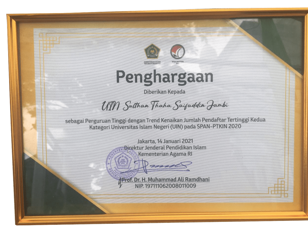 Miliki Trend Pendaftar Terbanyak ke Dua di SPAN-PTKIN 2020, UIN STS Jambi Raih Penghargaan Menteri Agama RI