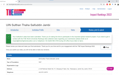 “THE Impact Rankings”, UIN STS Jambi Submit Dokumen Ranking Dunia