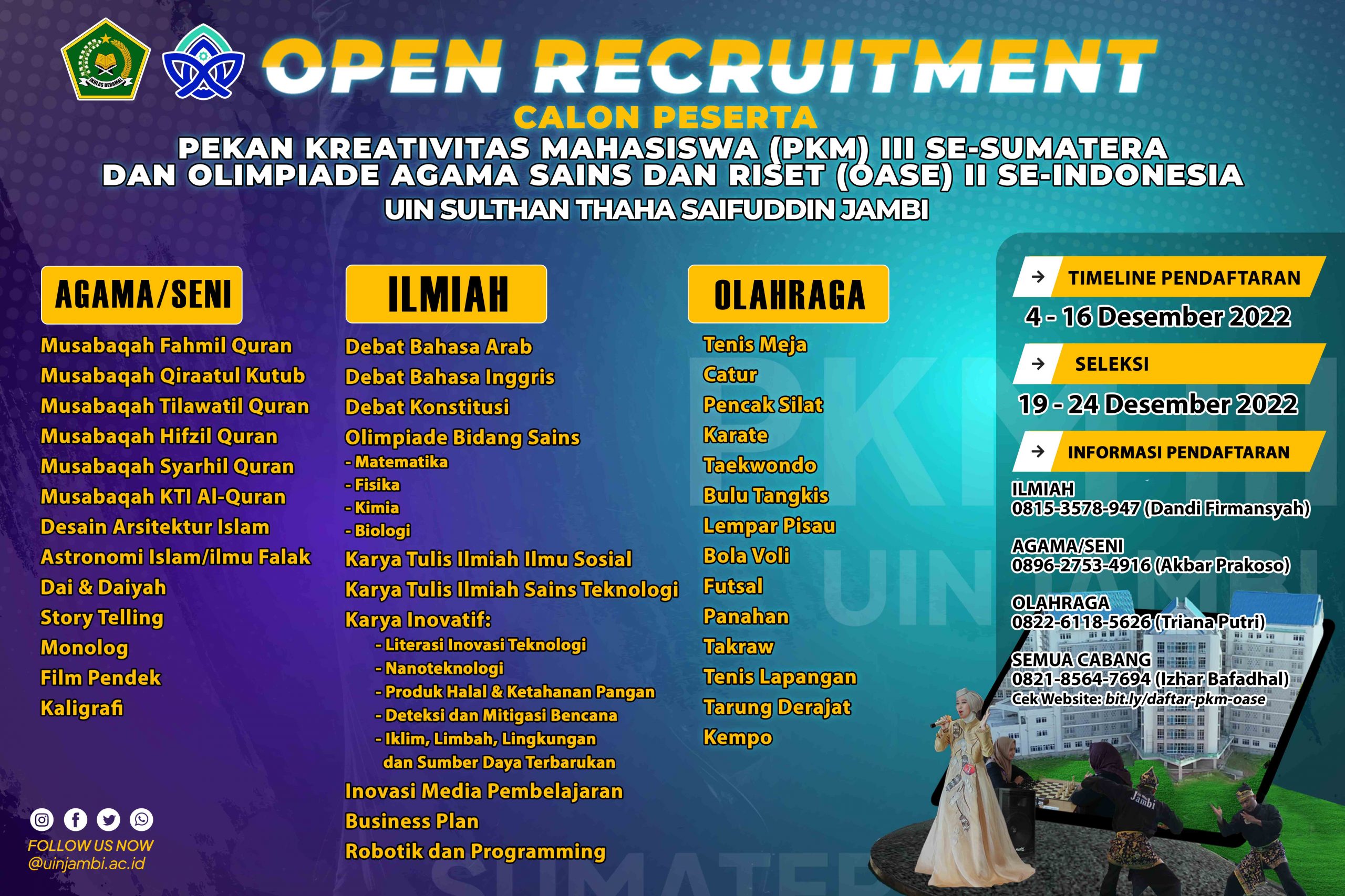OPEN RECRUITMENT PKM III SE-SUMATERA DAN OASE II SE-INDONESIA OPEN RECRUITMENT PKM III SE-SUMATERA DAN OASE II SE-INDONESIA